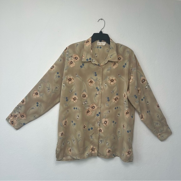 Naji Ahdoot Women Top Light Olive Floral Button-Up Blouse Long Sleeve Size XL - Picture 5 of 14